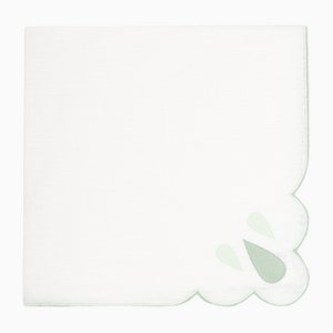 DROPS White/Reseda Embroidered Linen Napkin from Los Encajeros