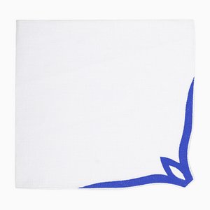 OLIMPIA Palace Blue Embroidered Linen Napkin from Los Encajeros