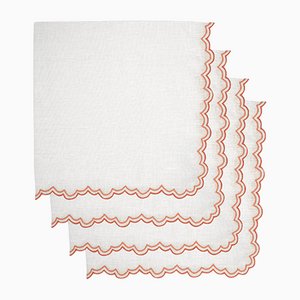 ESCAMAS Coral Embroidered Linen Napkin from Los Encajeros