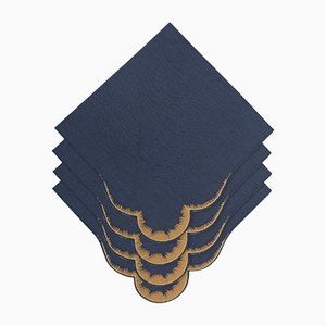 Servilleta VALVER de lino bordado en azul marino de Los Encajeros