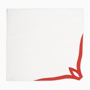 OLIMPIA Blood Orange Embroidered Linen Napkin from Los Encajeros