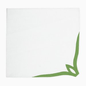 OLIMPIA Green Embroidered Linen Napkin from Los Encajeros