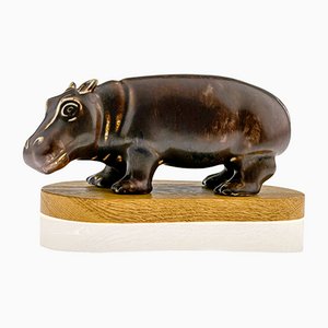 Glazed Stoneware Hippopotamus by Gunnar Nylund for Rörstrand, Sweden, 1950s