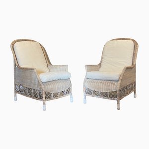 Wicker and Bamboo Armchairs, 1980s, Set of 2