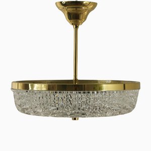Crystal & Brass Ceiling Lamp from Orrefors