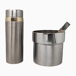 Cocktail Shaker in Gold 24k & Stainless Steel with Ice Bucket from Piazza, Italy, Set of 2