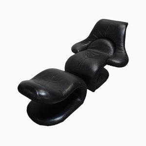 Italian Relax Armchair & Footrest by Vittorio Introini for Felice Rossi, 1978, Set of 2