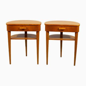 Bedside Table in Birch with Drawer, 1940s, Set of 2