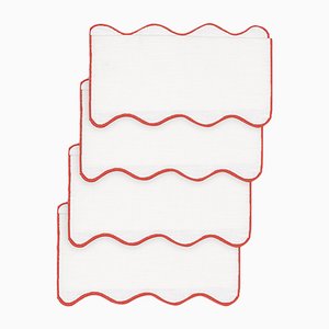 OLAS Blood Orange Linen Cocktail Napkins by Los Encajeros, Set of 4