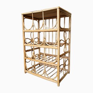 Mid-Century Bamboo Wine Rack 12 Bottles with Floral Pattern, 1970s