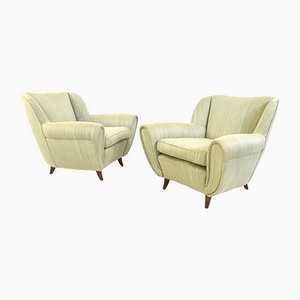 Vintage Light Green Armchairs with Wooden Structure, Italy, Set of 2