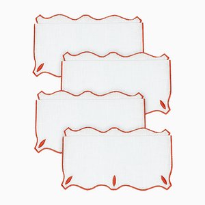 Olimpia Blood Orange Linen Cocktail Napkins by Los Encajeros, Set of 4