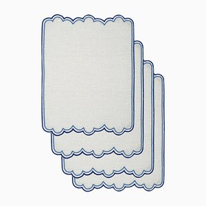 Escamas Blue Embroidered Linen Cocktail Napkins by Los Encajeros, Set of 4