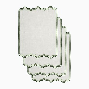 Escamas Green Embroidered Linen Cocktail Napkins by Los Encajeros, Set of 4