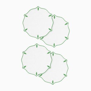 Olimpia Green Embroidered Linen Coasters by Los Encajeros, Set of 4