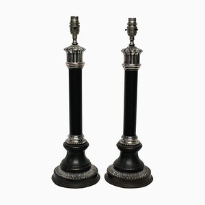 Mid-Century Bronze and Silver-Plated Column Table Lamps, Set of 2