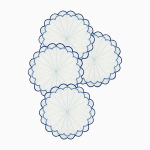 Escamas Blue Embroidered Linen Coasters by Los Encajeros, Set of 4