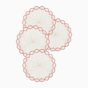 Escamas Coral Embroidered Linen Coasters by Los Encajeros, Set of 4