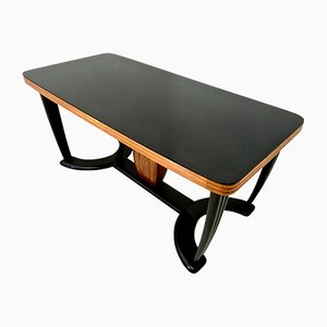 Vintage Wooden Dining Table with Removable Black Opaline Glass Top, Italy