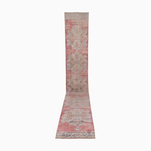 Turkish Hand-Knotted Red Pastel Stair Runner Rug