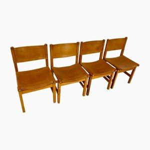 Kotka Safari Dining Chairs in Leather and Solid Pinewood by Tomas Jelinek for Ikea, 1970s, Set of 4