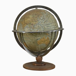 Globus aus Holz und Verchromtem Metall