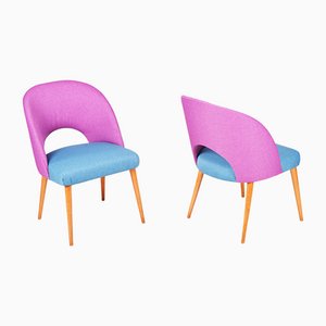 Mid-Century Czechia Pink and Blue & Beech Armchairs, Set of 2