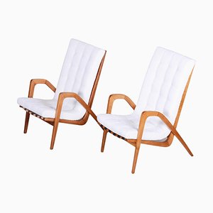 Fauteuils Mid-Century Blancs par Jan Vanen, République Tchèque, 1950s, Set de 2