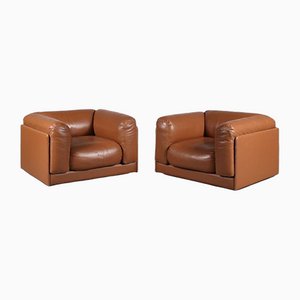 Cognac Leather Club Chairs, Italy, 1970s, Set of 2