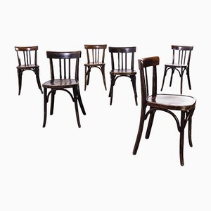 French Dark Walnut & Bentwood Dining Chairs from Fischel, 1940s, Set of 6