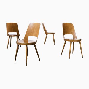 French Light Beech & Bentwood Mondor Dining Chairs by Joamin Baumann, 1960s, Set of 4