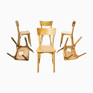 French Blonde Beech & Bentwood Dining Chairs Model 1403 from Baumann, 1950s, Set of 6