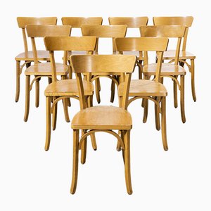 French Blonde Beech & Bentwood Dining Chairs Model 1402 from Baumann, 1950s, Set of 10