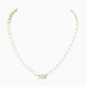 Pearl Necklace of Round White Saltwater Pearls with 18ct Lock of White Gold