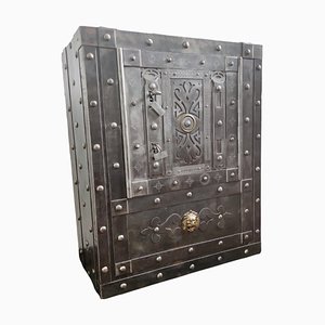18th Century Italian Wrought Iron Hobnail Safe Strong Box Bar Cabinet