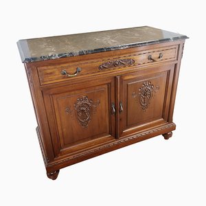 Antique Italian Walnut, Brass & Marble Top Chest of Drawers
