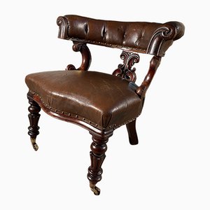 Antique English Leather Country House Club Elbow Desk Chair