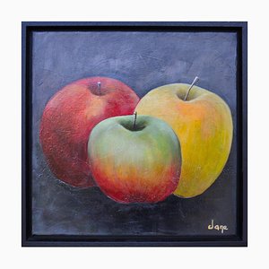 Dany Soyer, Les trois pommes, 2021, acrílico sobre lienzo, enmarcado