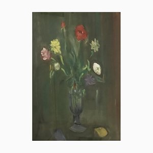 Alexandre Rochat, Bouquet de fleurs et citron, 1957, Gouache on Paper, Framed