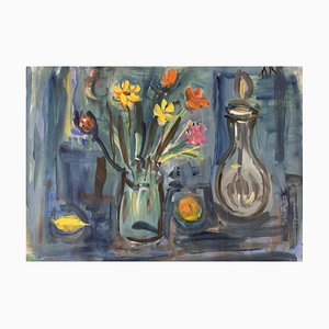 Alexandre Rochat, Bouquet et carafe, 1950, Gouache on Paper, Framed