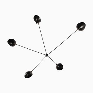 Mid-Century Modern Black Spider Ceiling or Wall Lamp with 5 Fixed Arms by Serge Mouille