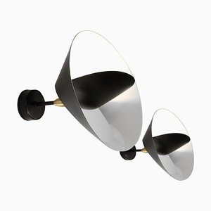 Schwarze Mid-Century Modern Saturn Wandlampen von Serge Mouille, 2er Set