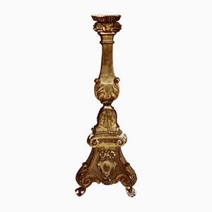 Large Antique French Hand Carved Gilt Wood Candlestick