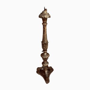 Antique Italian Baroque 17th Century Hand Carved and Gilded Pricket Candlestick