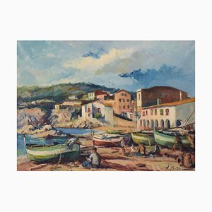 Alberto Muñoz Boquera, Calella De Palafrugell, 1945, óleo sobre lienzo, Enmarcado