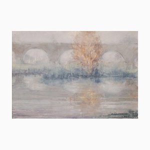 José Luis Sanz Magallon, Impressionista sul fiume, XX secolo, Olio su tela, con cornice