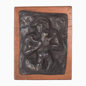 Bronze Plaque of Mother and Child by Manuel Martinez Hugué