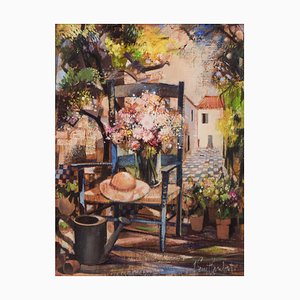 Robert Vernet-Bonfort, Surreal Garden, siglo XX, óleo sobre lienzo, enmarcado