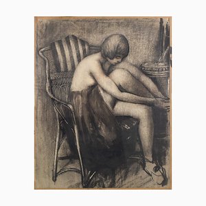 Dancer Seated in a Chair, Early 20th-century, Charcoal and Soft Pencil on Paper, Framed