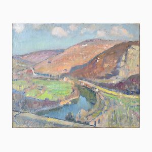 Impressionist Landscape with River Valley, Early 20th-Century, Oil on Canvas